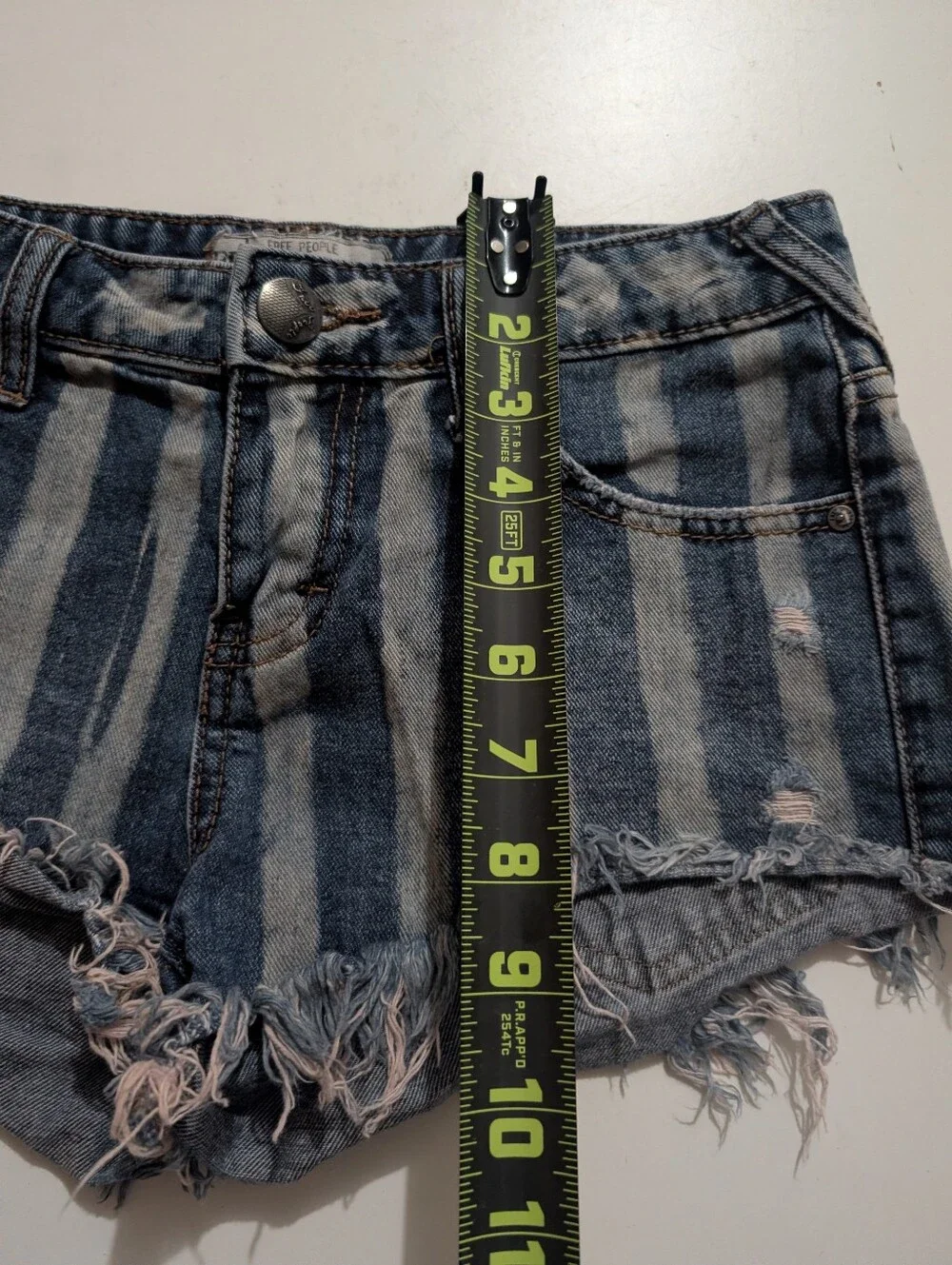FREE PEOPLE Blue Denim Stripe Shorts Frayed Women Size 24
